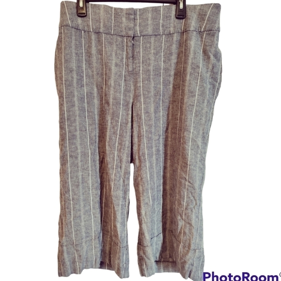 Lane Bryant Womens 16 Linen Blend Cropped Pants Trousers Wide Leg Striped - Picture 1 of 9